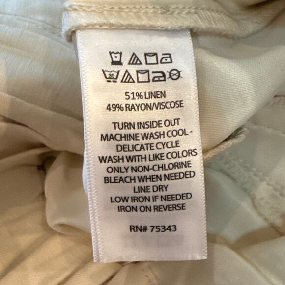 H Halston Ivory Wide Leg High Waisted Paper Bag Linen Blend Beachy Trousers XL - Picture 4 of 7